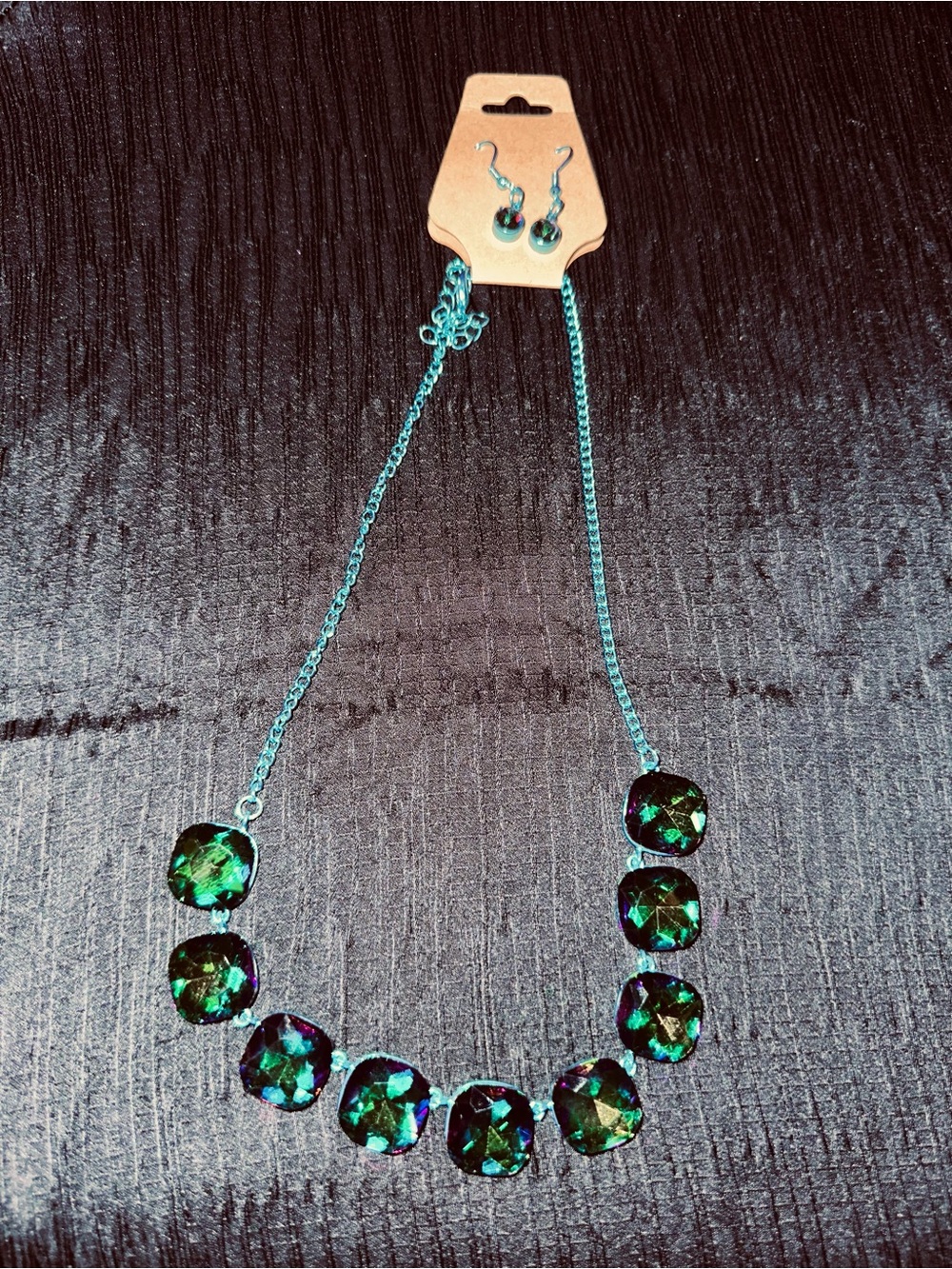 Crystal Statement Necklace and Earrings Set - Green